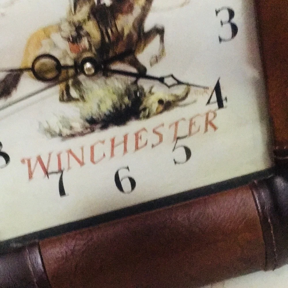 Vintage Winchester Riffle Leather Framed Square Wall Clock